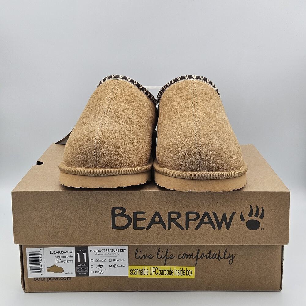 BEARPAW Cara II Wool Lined Suede Slides Iced Coffee Women Size 11 Indoor/Outdoor